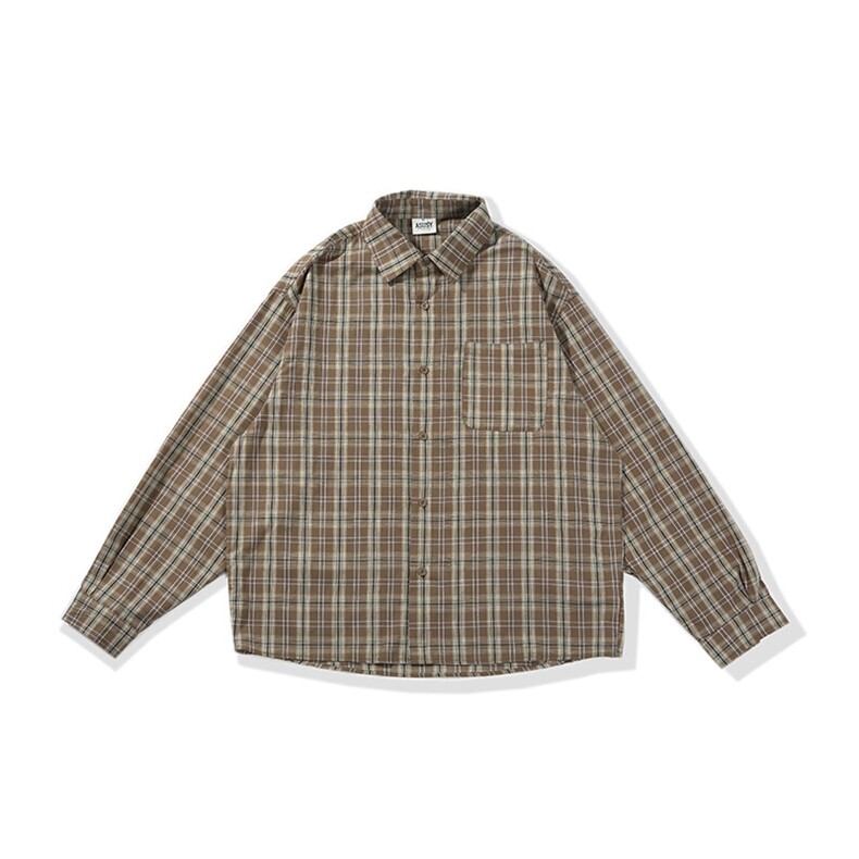 南夏乔装2025春季新款日系复古口袋格子衬衫情侣潮流翻领宽松衬衣，男装衬衫，电商S006（B521）