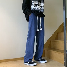 牛仔裤男新款直筒宽松抽绳潮流美式高街情侣百搭休闲长裤5820-p30，男装牛仔裤，星座1008