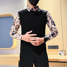 24秋冬新款男士花衬衫袖毛衣假二件男冬季打底衫301A-1/M84/P75，男装T恤，星座301A-1