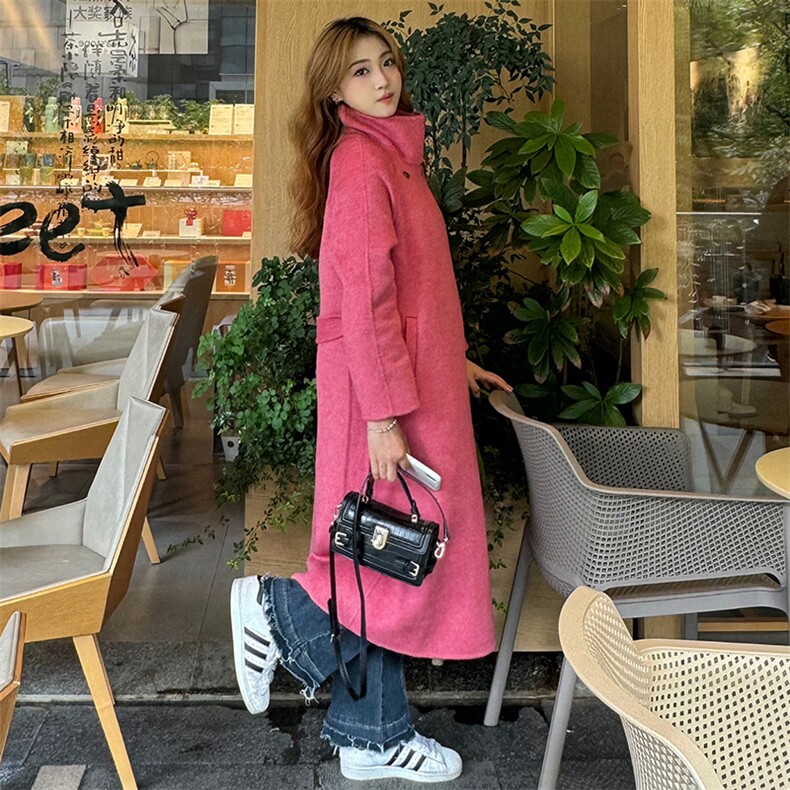 2024秋冬新款加大加肥宽松中长款双面呢羊毛大衣外套女,女装毛呢外套,天丝秀