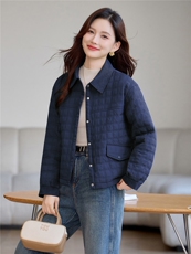 现货!2025年冬季休闲加厚立小方格加厚女外套，女装棉衣/棉服，依恋蒂丝
