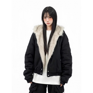 1506A/G9500/P92雕毛领棉服男女冬季美式潮廓形棉衣情侣装外套图片