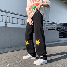 星星潮牌牛仔裤男女宽松bf风直筒裤ins休闲工装长裤N0251-P48，男装牛仔裤，星座308B-1