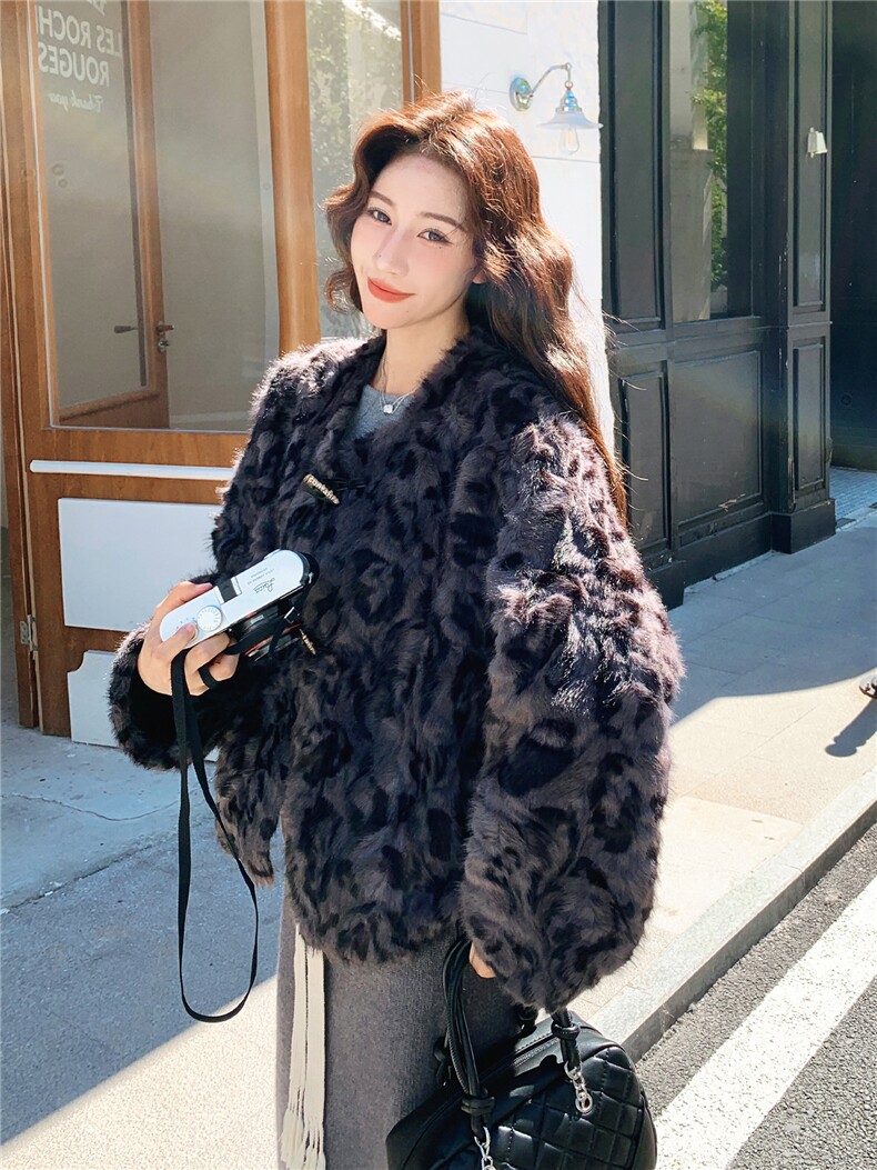 【现货】新款豹纹皮毛一体毛毛款223-1521-P205-K328,女装皮草,欣美人