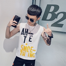 312A-9007-P352021社会小伙宽松无袖汗衫坎肩T恤N，男装T恤，星座312A-5