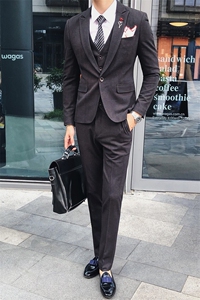 秋冬纯色西服套装三件套男小西装外套A470-TZ98图片