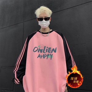 抖音得物供货 提供视频秋冬重磅美式宽松织带圆领卫衣07160图片