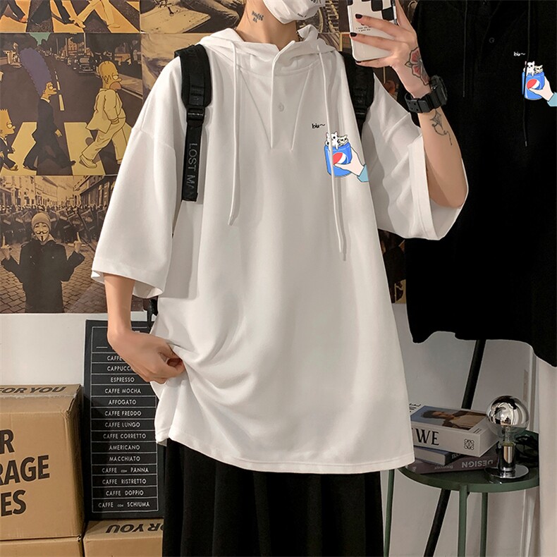 LD54262-P45NASA连帽短袖t恤男大码胖子带帽五分袖中袖海报风，男装T恤，电商A040