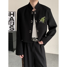 初秋新中式发型师无性别竹叶刺绣短款西装外套上衣男女休闲西服，男装西服套装，星座909