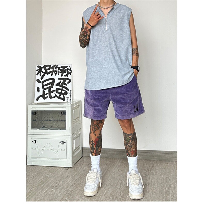 美式纯色休闲小众设计背心短袖复古华夫格拉链无袖衫BX01-P28，男装T恤，星座222-7