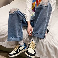 k707-p48-控68破洞牛仔在高阶宽松大码牛仔裤cityboy，男装牛仔裤，星座116