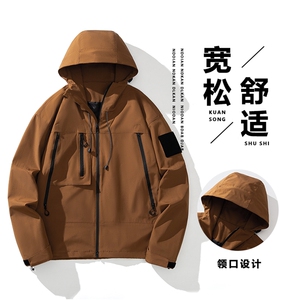 情侣户外防水夹克男机能风工装袋外套冲锋衣J91-P45小牛津图片