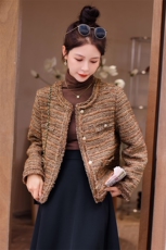 【bao款现货】2024新款春季加厚粗花呢小香南瓜色外套含30毛，女装毛呢外套，雅静靓衣