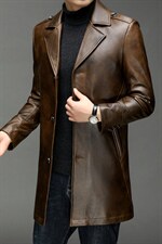 X19055秋冬新款海宁皮衣男士中长款绵羊皮夹克西装领P810，男装皮衣，电商B360