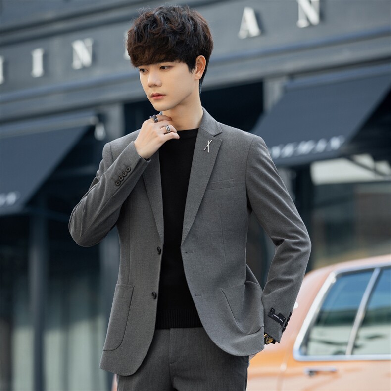 春秋季男商务修身青少年西服时尚休闲正装外套A415-A5201-P160，男装西服，电商A355（原A415）