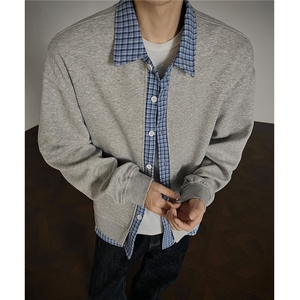 春装新品 假两件男女情侣拼接格子休闲卫衣上衣外套 H1129 特P48图片