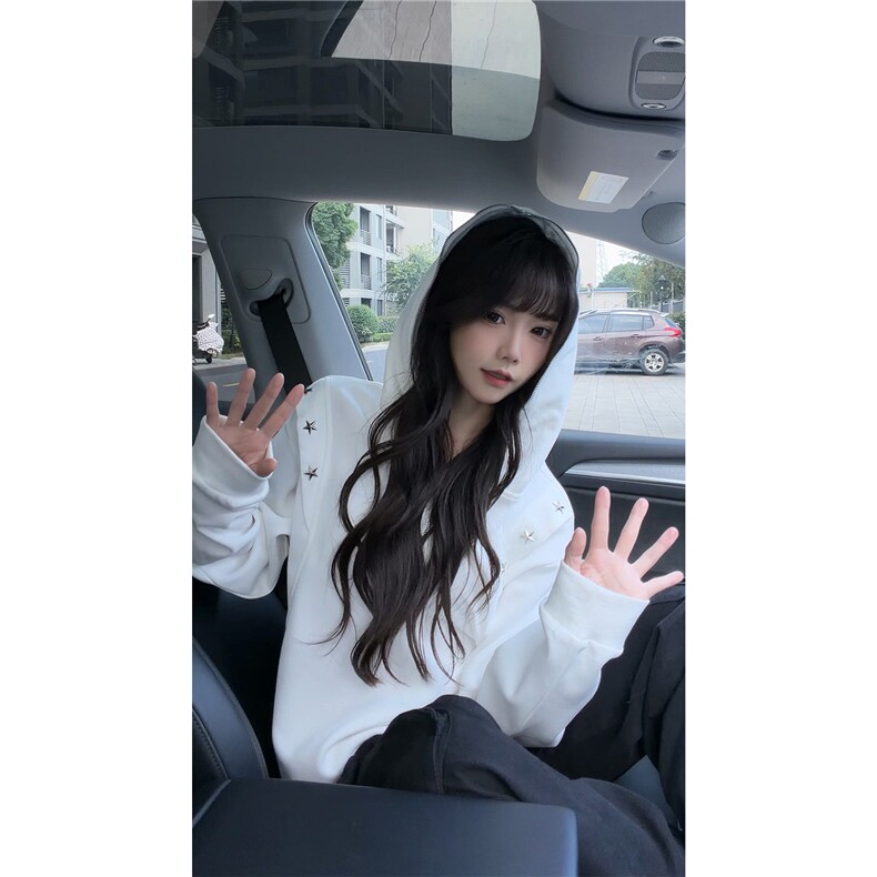 秋冬新款原创设计星星铆钉拉链连帽卫衣常规p75加绒p85,男装卫衣,电商B319