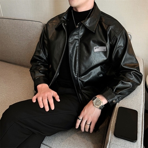 秋季翻领皮夹克男大码贴标男士夹克水洗皮衣A266-PY006-P80控138,男装夹克,电商A266,义乌市稔聚服装商行