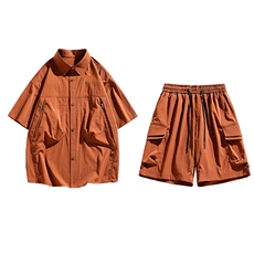 夏季套装男高品潮牌五分袖衬衫大码短裤两件套DSA157-1-C68-P90，男装衬衫，电商A157-1