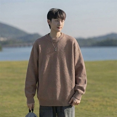 重磅秋冬男女纯色打底针织衫圆领套头半高领毛衣美式复古休闲上衣，男装T恤，电商A486