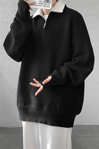 8XL-M立领半拉链毛衣男大码慵懒风宽松日系针织衫外套MY19002P78图片