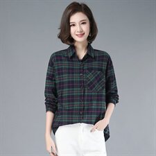 2021年春季排多扣格子衬衫直筒通勤长袖衬衣，女装衬衫，伊满意