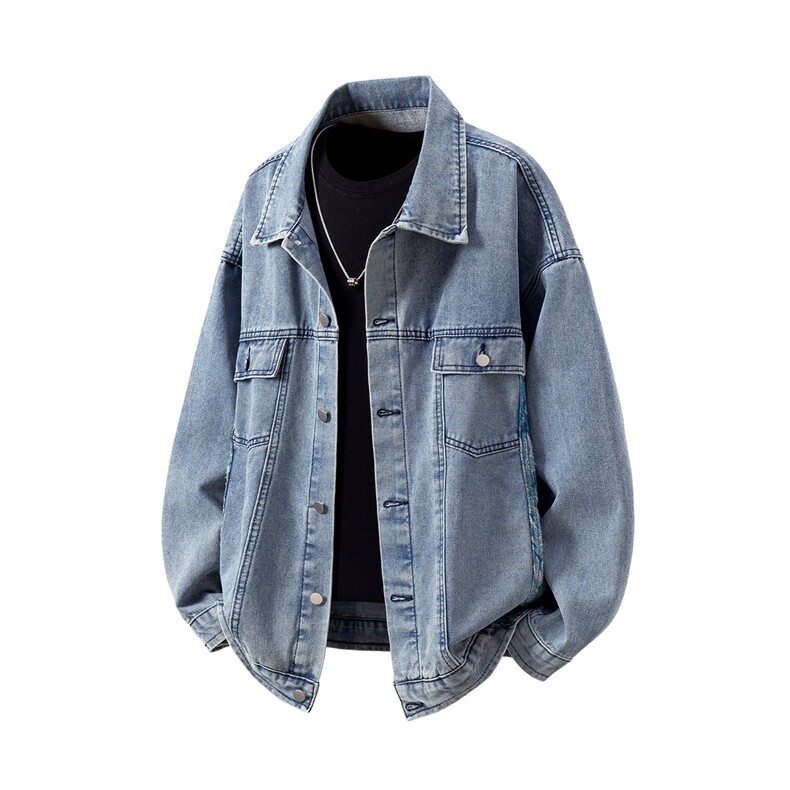 刺绣拼接牛仔夹克男大码M-5XL潮白底外套男NZ77065P95控128，男装工装外套，星座227-7