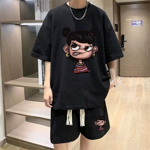 魔丸>>大码动漫涂鸦哪吒短袖套装男女夏季潮休闲套装图片