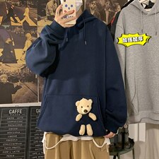 2021冬季新港风海报大码男女送小熊加绒加厚网红连帽卫衣W5205P55，男装卫衣，电商A001