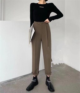 2021秋季新款韩版休闲高腰设计显瘦小脚直筒裤ins潮,其它,L·H·X