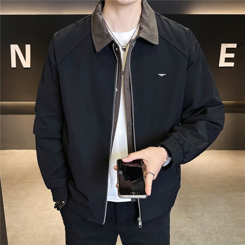 2026新款春季假两件男士外套拼接翻领夹克上衣服A313-26105-P105,男装夹克,电商A313
