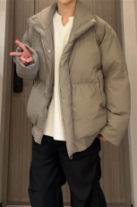 晋江立领PU皮棉服男款加厚冬季cleanfit保暖棉衣高级感廓形面包服，男装棉衣，电商A007