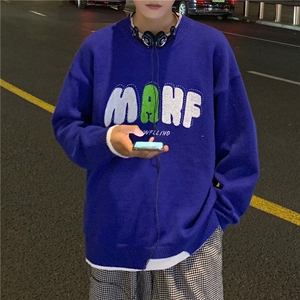 秋冬情侣款新款针织衫圆领毛衣男装港风宽松外套X5552-P75控89图片