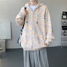 渐变彩虹连帽针织开衫卫衣大码软糯慵懒毛衣外套LS201-特P52-控98，男装针织衫/毛衣，电商B215