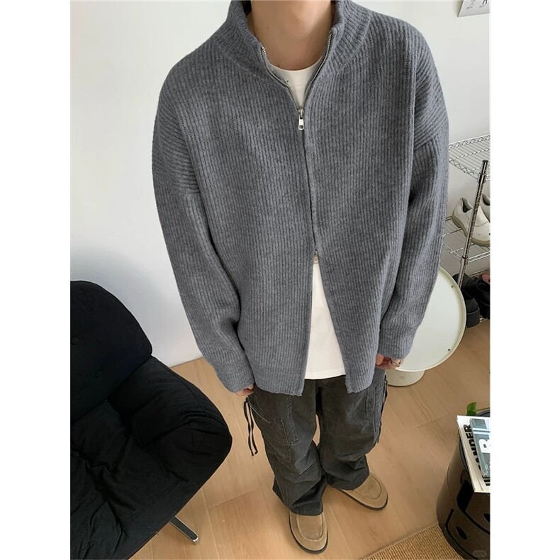 美式潮牌立领双开拉链纯色毛衣男女2025秋冬新款针织衫外套MY5116,男装针织衫/毛衣,星座208-5