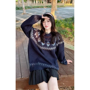 北欧费尔岛红色毛衣男女潮牌情侣装针织衫秋冬圣诞毛线衣 MY369图片