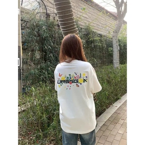 网图有货 美式潮牌刺绣花卉短袖T恤男女宽松情侣装上衣 A443-P32图片