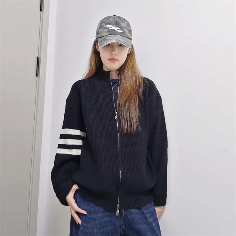 重磅秋冬北极绒开衫毛衣美式复古休闲慵懒风男女立领针织衫外套，男装针织衫/毛衣，电商A486