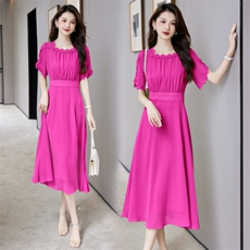 2024年夏季韩版立体剪花气质女神范通勤花边拼接修身连衣裙，女装连衣裙，卡杰菲