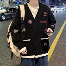 W371-P35春秋针织衫开衫外套鹿毛绒机绣毛衣，男装针织衫/毛衣，星座911-1