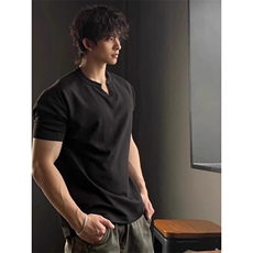 美式肌理感V领短袖男夏季显肌肉健身重磅t恤cleanfit黑色打底半袖，男装T恤，星座506A