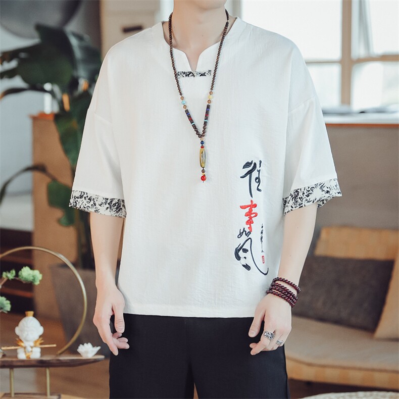 夏季男士风复古唐装名族风T恤A334-T227-P45,男装民族服装,电商B339(原A334）