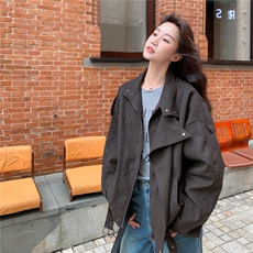 咖色休闲工装麂皮绒外套女春秋2025新款小个子巨好看减龄流行上衣，女装短外套，2C050