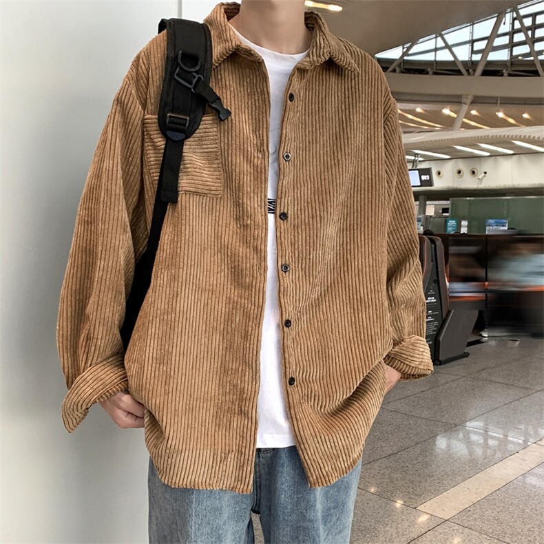 灯芯绒衬衫长袖春秋季港风复古衬衣男潮牌ins休闲外套W1853-P34,男装衬衫,星座512-4