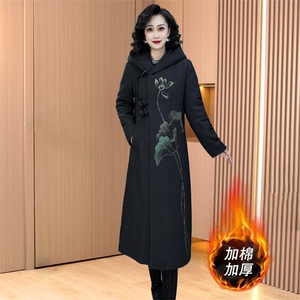 印花羽绒棉服女中长款修身刺绣盘扣高端气质棉衣棉袄外套冬图片