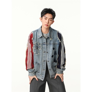 水洗牛仔外套男款春季美式痞帅上衣服宽松休闲工装夹克JK1317-P98图片