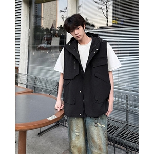 8XL-M 四季工装外套街头机能口袋连帽防水无袖马甲坎肩JK1316P78图片