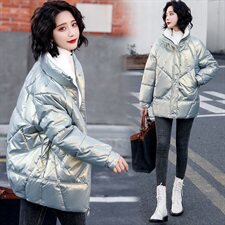 2020年冬季时尚优雅气质韩版亮面立领棉服，女装棉衣/棉服，一安秀