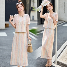 蕾丝套装裙2025夏季新款韩系高级感小香风独特漂亮绝美穿搭两件套，女装套装/套裙，韩宇舍