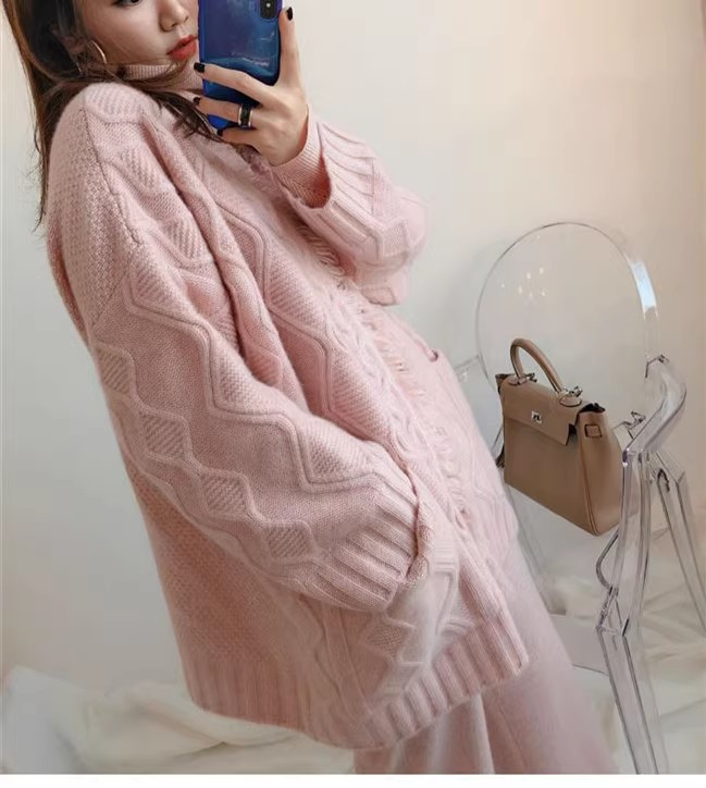 时尚百搭宽松毛衣外套女秋冬季新款针织开衫慵懒风外穿韩版上衣,女装羊毛衫,隆格羊绒